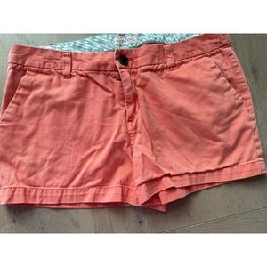 Merona Womens Coral Pink 100% Cotton Chino Shorts Size 12 Mid Rise Summer Casual